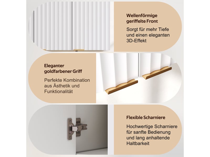  Armoire murale blanche 3 portes en mdf, rangement suspendu pour cuisine et salle de bain, design moderne  - Conforama R