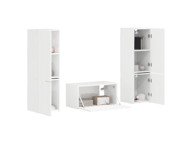 Ensemble meuble tv - banc tv - meuble de rangement 5 pcs blanc brillant bois d'ingénierie  - Conforama C