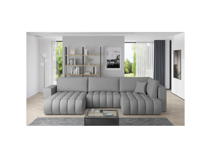 Canapé d'angle bonita convertible 6 places gris clair tissu – gauche – 350x175cm - Conforama B