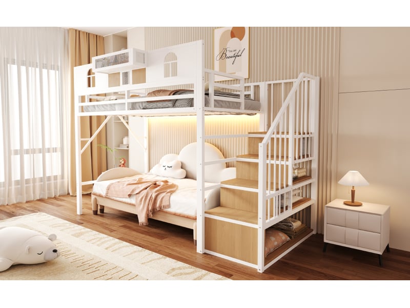  Lit jeune, 90x200 cm, rangement intégré, en métal, blanc, poids 70 kg LDB00616AAK-conf-NEW - Conforama E