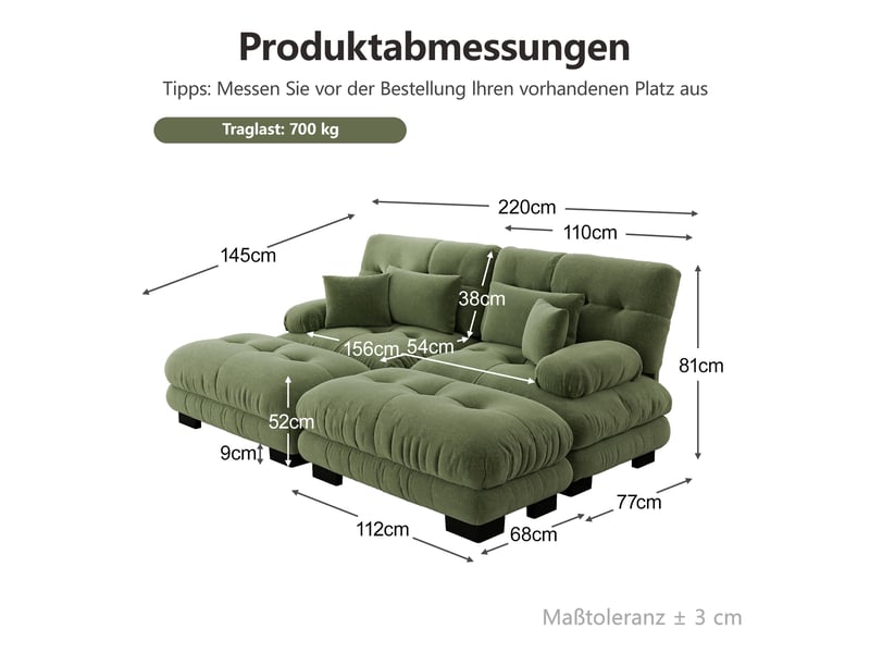  Canapé d'angle, canapé 2 places – coussins inclus, en chenille, style cloud, larges accoudoirs  - Conforama W