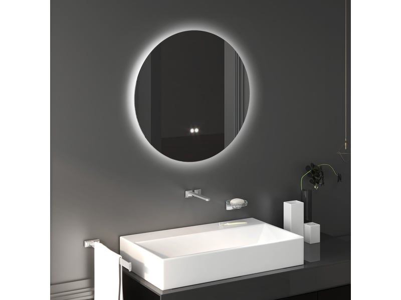  Miroir rond lumineux led de salle de bain ø 70 cm mural avec éclairage interrupteur tactile système antibuée 35 w gris  - Conforama D