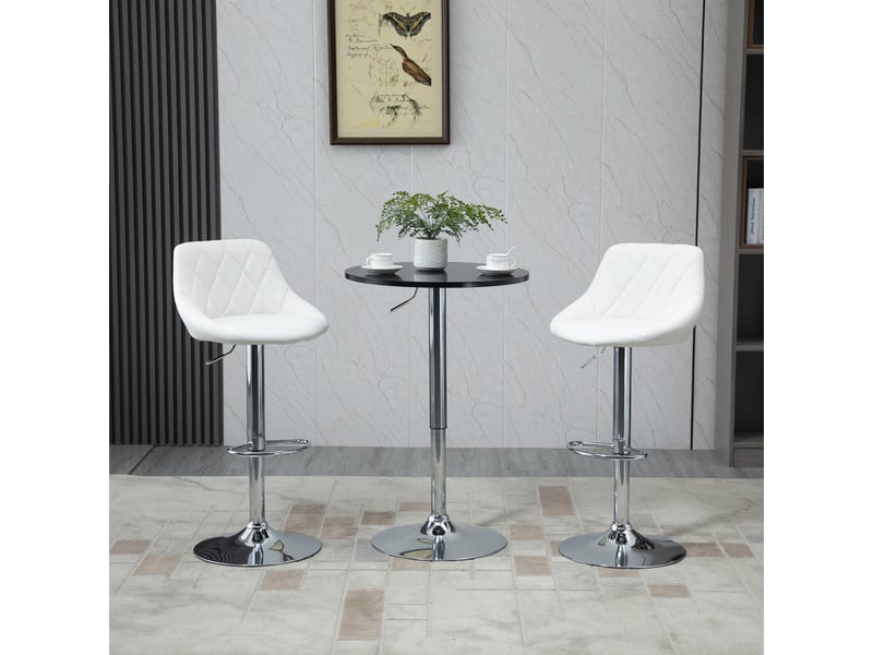  Lot 2 tabourets bar réglables, métalsimilicuir, hauts pivotants, dossier, repose-pieds, 46x48x83-104 cm, blanc.  - Conforama C