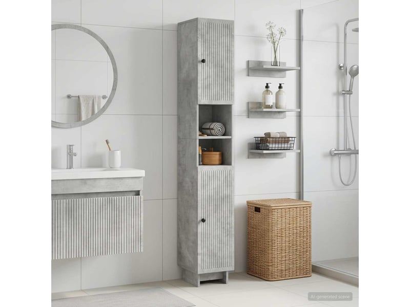  Colonne de salle de bain avec étagère ouverte ede gris béton  - Conforama B