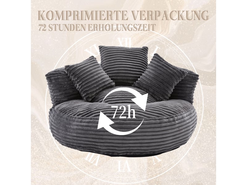  Fauteuil de salon, fauteuil confortable : avec pouf, gris foncé, en velours tricoté  - Conforama A