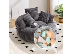 Fauteuil de salon, fauteuil confortable : avec pouf, gris foncé, en velours tricoté