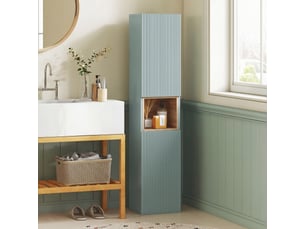 Meuble colonne salle de bain, meuble de rangement, 2 portes, 30x24x140cm, compartiment et étagères réglables, vert