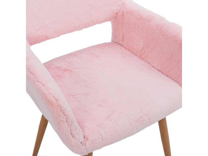  Chaise de salle à manger mid-century en fausse fourrure avec accoudoirs et pieds en acier imitation bois, 59x46x79 cm  - Conforama W
