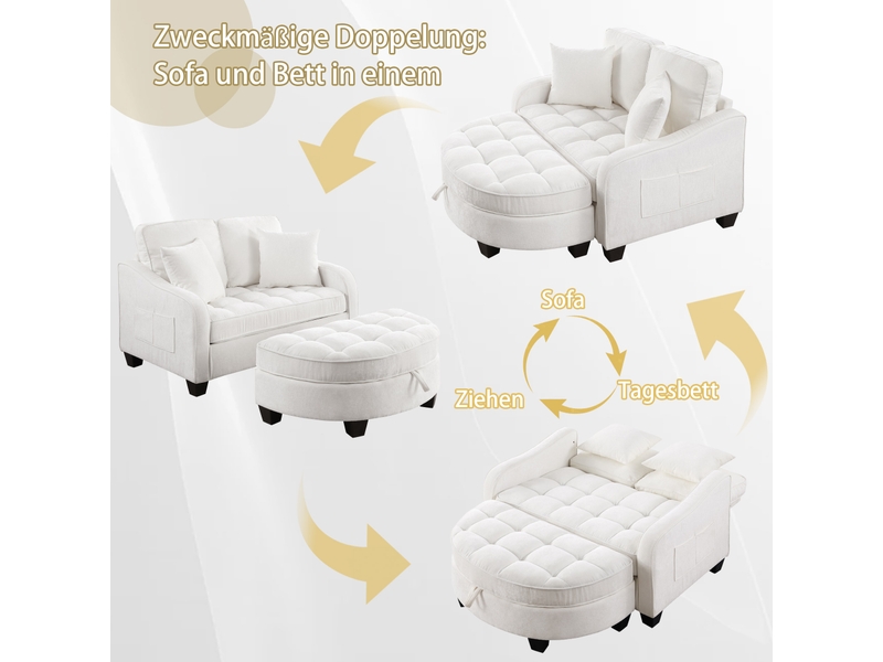  Canapé convertible 1 place avec pouf coffre en tissu chenille beige W3358S00027 - Conforama D