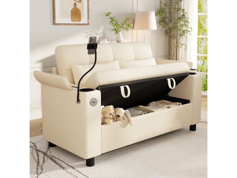  Canapé 2 places velours côtelé beige avec espace de rangement  - Conforama E