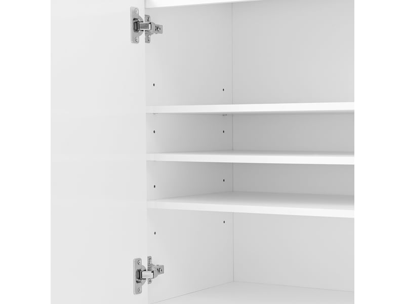  Meuble à chaussures 140x39x84 cm avec 2 portes et 2 tiroirs, blanc, pieds dorés  - Conforama D