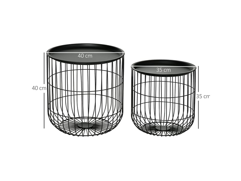  Tables basses gigognes rondes avec plateau amovible et rangement, style scandinave, pour salon, en acier, noir  - Conforama D