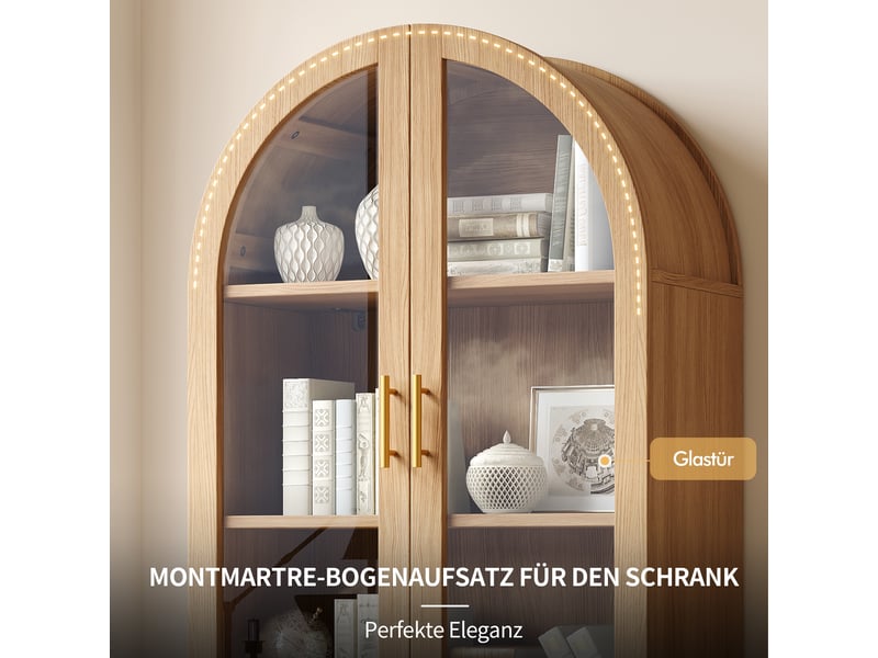  Vitrine bibliothèque 80x40x175cm,2 portes cintrées, 2 tiroirs et étagères réglables, chêne Bliss Lite - Conforama D