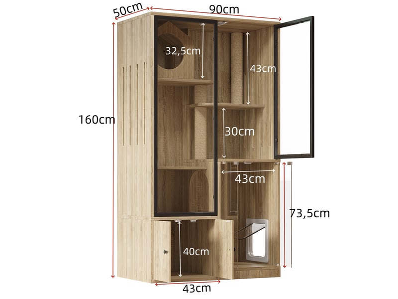  Vitrine 90x50x160 cm, espace de rangement, portes en verre, meuble de salon, meuble pratique, bureau, en mdf, naturel  - Conforama C