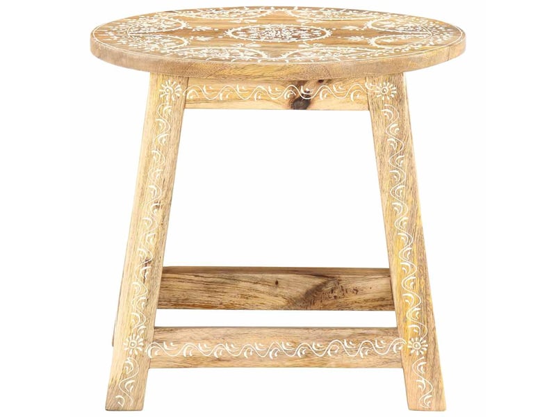  Tabouret bas, ottoman peint à la main 38x38x35 cm bois de manguier solide  - Conforama A