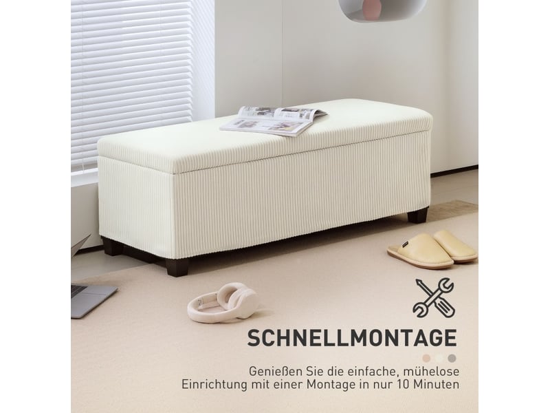  Banc coffre 112x42x40 cm, rangement intégré, assise confortable, effet cordon, polyester, pour salon et chambre, beige  - Conforama D