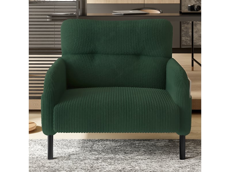  Fauteuil 1 place 67x75 cm avec poches latérales, velours côtelé vert émeraude Morn Vibe - Conforama C