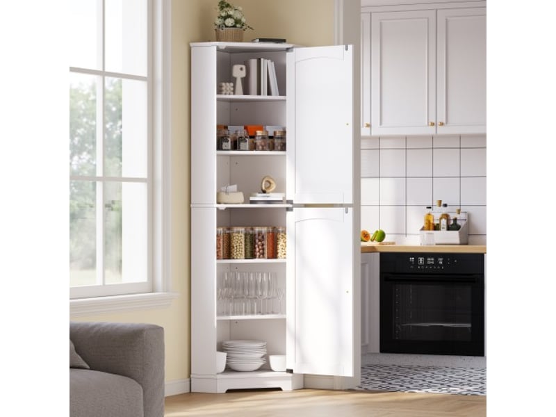  Buffet de cuisine 2 portes 42x42x166 cm - meuble d'angle avec étagères réglables et fixation anti-basculement - blanc  - Conforama A