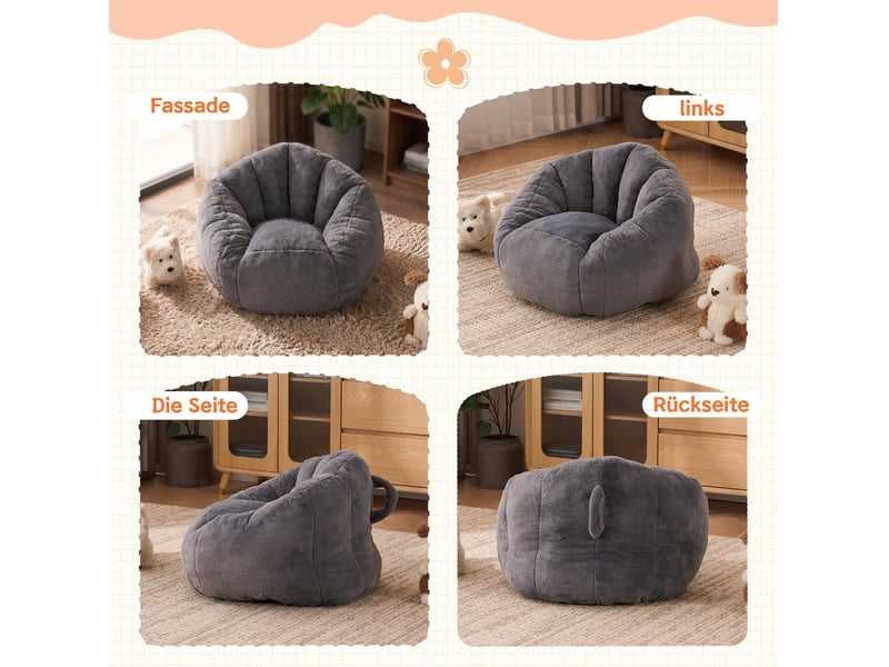  Pouf enfant  75 x 70 x 52 cm gris clair avec dossier ergonomique, revêtement en polyester  - Conforama E
