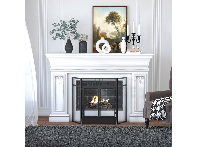  Pare-feu pliable, 3 pièces avec double porte et pieds, 120 x 11,5 x 79 cm, noir  - Conforama D
