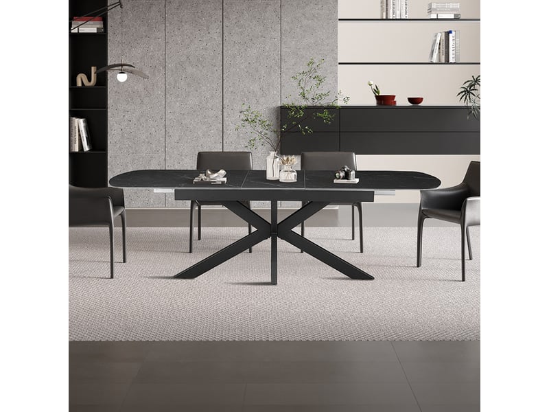 Hestia - table extensible rectangulaire en pierre frittée noir pieds en métal noir 180-220 cm HESTIA-NOI - Conforama B