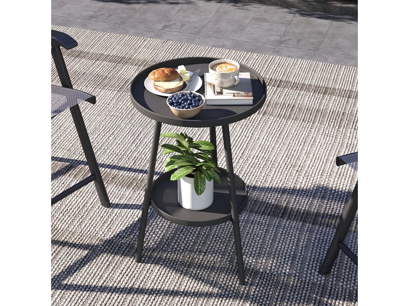  Table de jardin ronde à 2 niveaux avec rebords surélevés et plateau inférieur pour une utilisation intérieure et extérieure ø32 x 51 cm noir  - Conforama D