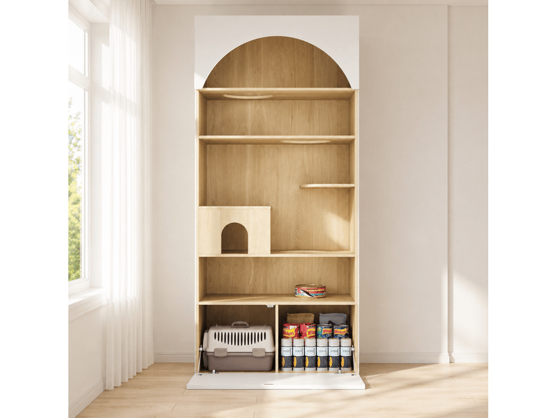 Armoire multifonction pour félins 90x50x202 cm blanche effet bois avec rangement - Conforama E
