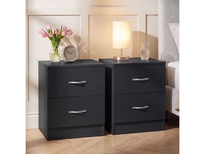  Table de chevet riano, commode de nuit, chambre, 47x40x36cm, set de 2, 2 tiroirs, noir 3332397 - Conforama B