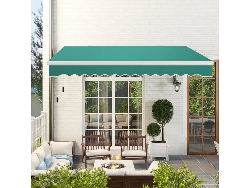  Store banne manuelle 395 x 245 cm avec manivelle, pour balcon, terrasse ou patio, en aluminium et toile polyester 280 gm², anti-uv, verte  - Conforama D