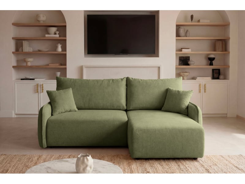 Sacha - canapé d'angle convertible tissu chiné 3 places vert - Conforama D
