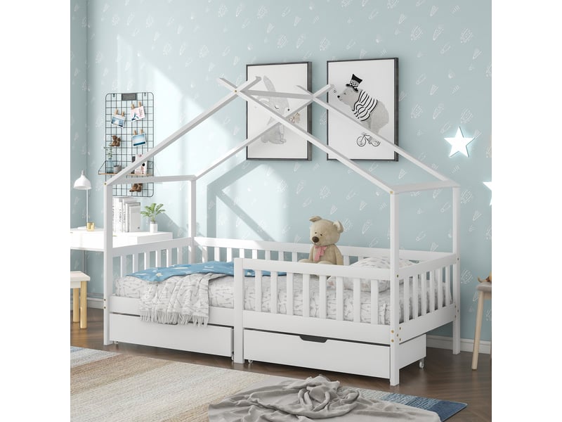  Lit cabane 90x200cm coloris blanc lit enfant blanc - Conforama D