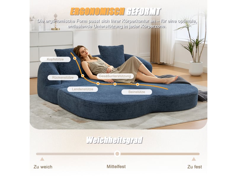 Canapé convertible, canapé-lit, en chenille, bleu, 2 en 1, pliable, mobilier pour espace de vie, pour salon et séjour - Conforama R