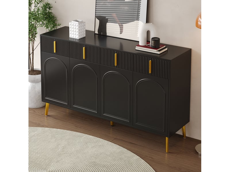  Buffet bas modenvie noir 140 x 38 x 82 cm 4 portes 4 tiroirs mdf  - Conforama E