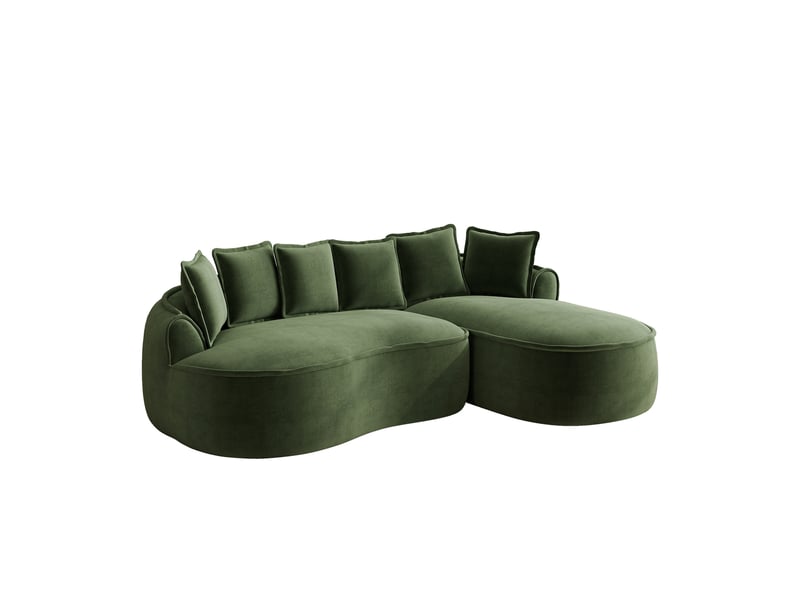 Canapé d'angle modulable avec assise profonde, soutien ergonomique et coussins, en chenille vert - Conforama A