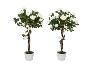 Rosier artificiel à 21 fleurs dans un pot rempli de ciment et de mousse, ø18 x 90 cm, blanc