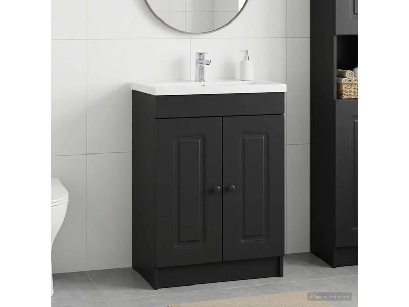  Armoire sous évier de salle de bain, meuble de rangement noir 78.5x37.5x81 cm shl7142  - Conforama B