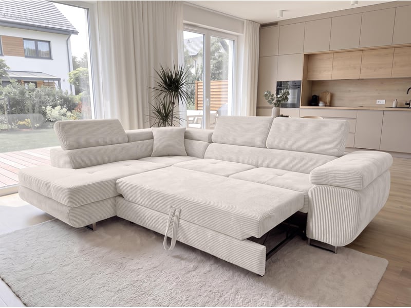  Canapé d'angle konak 276 cm avec coffre et têtières – crème Konak - Conforama B