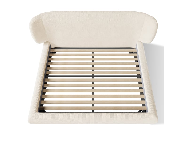  Lit double rembourré 140x190 cm avec sommier à lattes, lit adulte en chenille beige, sans matelas  - Conforama D