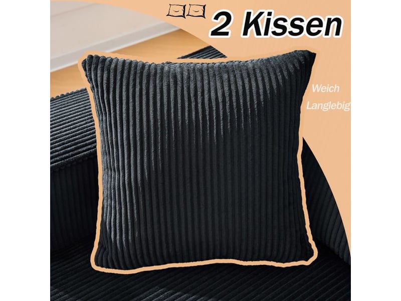 Canapé d'angle modulaire en tissu côtelé - ensemble 2 personnes + méridienne - 235x128x60 cm - velours côtelé noir - Conforama E