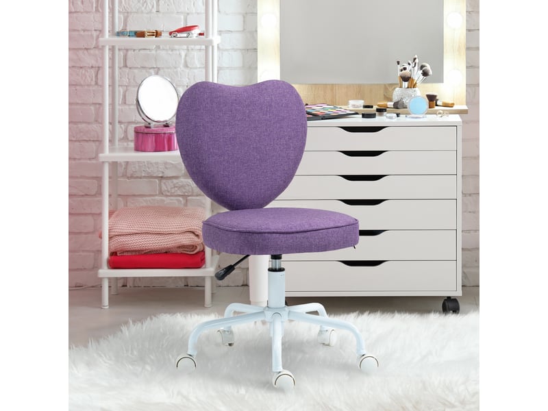  Chaise de bureau en forme de cœur avec 5 roulettes et hauteur réglable, en tissu, 40 x 50 x 79-89 cm, violet  - Conforama C