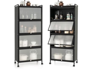 Meuble Imprimante Mobile 60x60x60 Cm – 2 Portes, Rangement Modulable, Roues Frein (Noir)