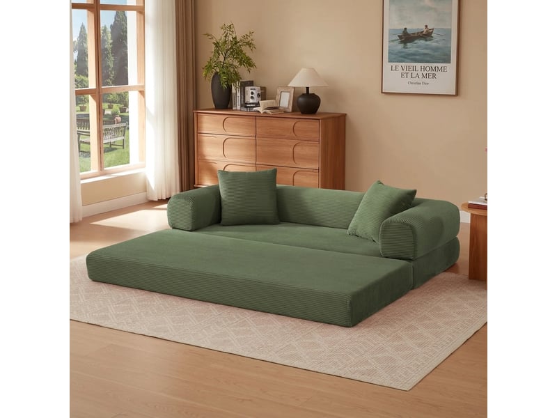  Canapé de sol convertible 3 places vert en mousse sans armature 195x89x59 cm  - Conforama C