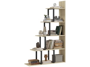 Étagère bibliothèque séparateur de pièce style industriel en escalier 5 étagères 102 x 30 x 160 cm coloris chêne