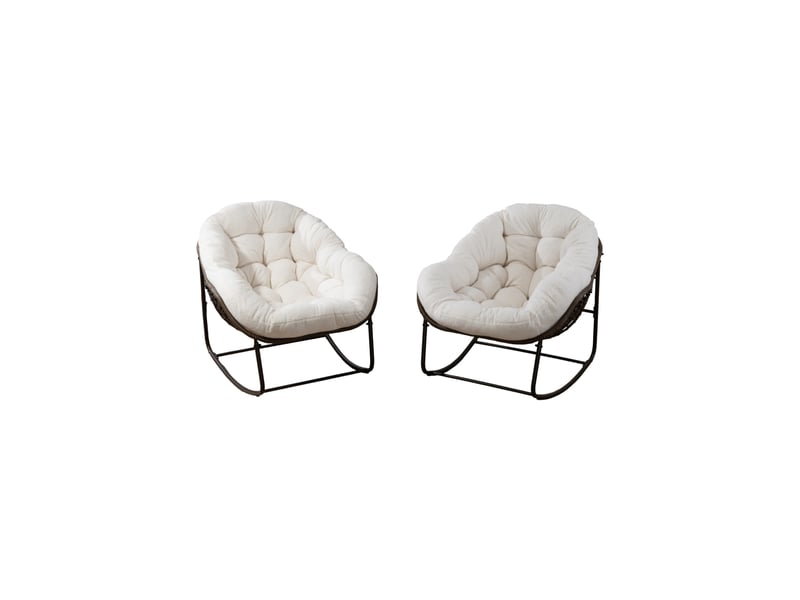  Fauteuil à bascule extérieur,78x106x90 cm,avec coussin,résine tressée,blanc  - Conforama D