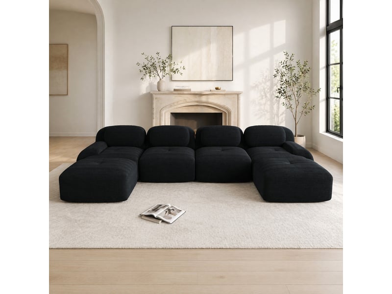  Canapé d'angle ulevr modulable en u 4 places, sans montage, 388 x 178 x 70 cm, velours côtelé noir  - Conforama B