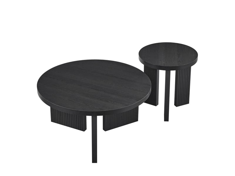  Ensemble tables basses rondes 80x80x42 cm et 44,5x44,5x45 cm rainurées mdf noir  - Conforama A