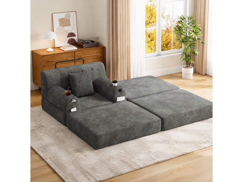  Fauteuil convertible modenvie 1 place avec repose-pieds 107 x 162 x 81 cm en velours côtelé gris foncé  - Conforama B