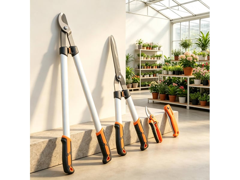  Outils de jardin, set de 4 pièces en aluminium orange : ébrancheur, taille-haie, sécateur et scie pliante  - Conforama B