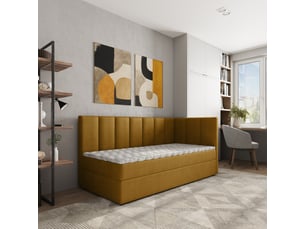 Lit avec rangement 90x200 cm <strong>MASSENO</strong>  <strong></strong> coloris jaune