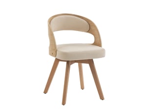 Ensemble de 2 chaises de salle à manger en bois, moderne, sièges pivotants, coussins coton-lin beige, dossier incurvé